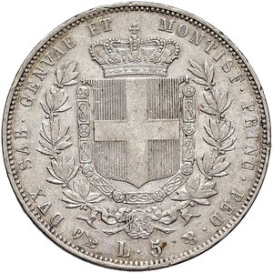 reverse: Vittorio Emanuele II (1849-1861) 5 Lire 1850 G - Nomisma 771 AG R Graffietti al D/ e minimi colpetti al bordo. BB+/qSPL