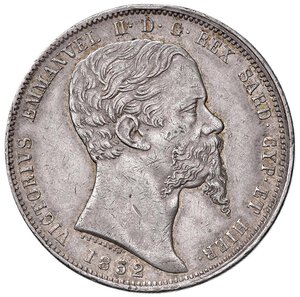 obverse: Vittorio Emanuele II (1849-1861) 5 Lire 1852 G - Nomisma 775 AG R Graffietti e minimi colpetti al bordo. BB/qSPL