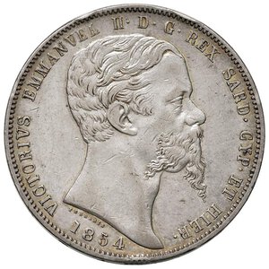 obverse: Vittorio Emanuele II (1849-1861) 5 Lire 1854 G - Nomisma 778 AG R Graffi al R/ e colpetti al bordo di cui uno pesante. BB+