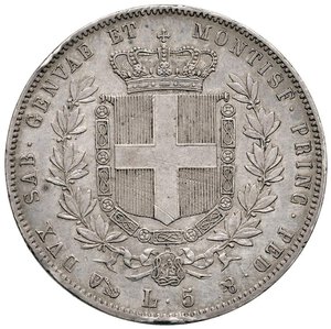 reverse: Vittorio Emanuele II (1849-1861) 5 Lire 1854 G - Nomisma 778 AG R Graffi al R/ e colpetti al bordo di cui uno pesante. BB+