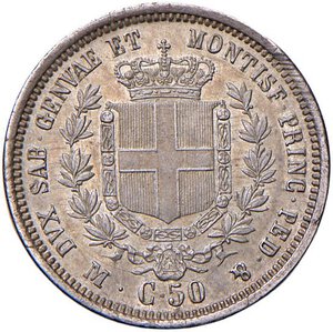 reverse: Vittorio Emanuele II (1849-1861) 50 Centesimi 1860 M - Nomisma 818 AG Modestissima macchia al D/. SPL+/SPL