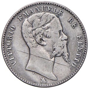 obverse: Vittorio Emanuele II re eletto (1859-1861) 2 Lire 1860 F - Nomisma 827 AG R Graffi sulla croce, graffio al D/. MB