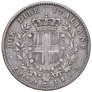 reverse: Vittorio Emanuele II re eletto (1859-1861) 2 Lire 1860 F - Nomisma 827 AG R Abrasione al D/. qMB/MB