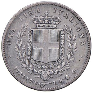 reverse: Vittorio Emanuele II re eletto (1859-1861) Lira 1860 F monti araldici - Nomisma 831 AG. MB