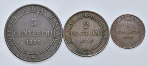 reverse: Vittorio Emanuele II re eletto (1859-1861) 5, 2 e centesimo 1859 - CU Lotto di tre monete come da foto, da esaminare. qBB-BB