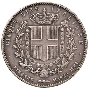 reverse: Vittorio Emanuele II (1861-1878) 5 Lire 1861 F - Nomisma 877 AG RR Fondi ritoccati e pesantemente lucidato. BB