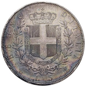 reverse: Vittorio Emanuele II (1861-1878) 5 Lire 1865 T - Nomisma 883 AG R Bordo lucidato. SPl