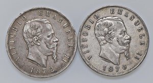 obverse: Vittorio Emanuele II (1861-1878) 5 Lire 1870 M e 1872 M - AG Lotto di due monete come da foto. Da esaminare. qBB-BB