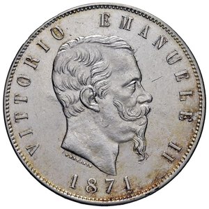 obverse: Vittorio Emanuele II (1861-1878) 5 Lire 1871 M - Nomisma 889 AG Graffietto al D/. SPL+