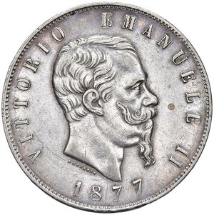 obverse: Vittorio Emanuele II (1861-1878) 5 Lire 1877 R - Nomisma 901 AG Colpi al bordo. BB+