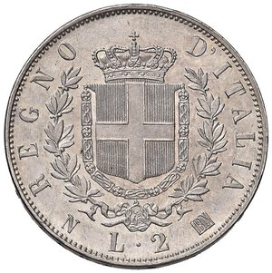 reverse: Vittorio Emanuele II (1849-1861) 2 Lire 1863 N stemma - Nomisma 905 AG Minimi colpetti al bordo. FDC