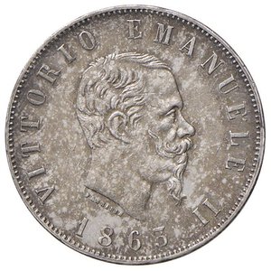 obverse: Vittorio Emanuele II (1861-1878) 2 Lire 1863 N stemma - Nomisma 905 AG. SPL/SPL+