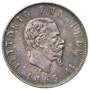 obverse: Vittorio Emanuele II (1861-1878) 2 Lire 1863 T stemma - Nomisma 906 AG. SPL