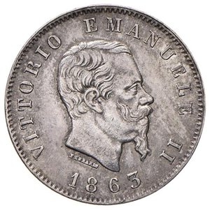 obverse: Vittorio Emanuele II (1861-1878) Lira 1863 T stemma - Nomisma 914 AG R Bella patina. qSPL/SPL