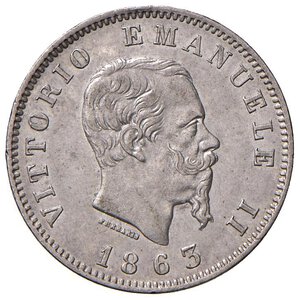 obverse: Vittorio Emanuele II (1861-1878) Lira 1863 M valore - Nomisma 917 AG Colpo al bordo. qSPL