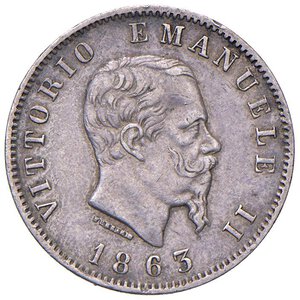 obverse: Vittorio Emanuele II (1861-1878) Lira 1863 T valore - Nomisma 918 AG RRR Colpetto al bordo ed una modesta macchia al R/ ma piacevole esemplare di questa moneta praticamente introvabile in altissima qualità. BB+