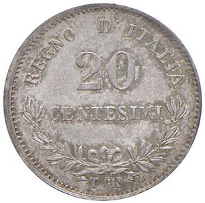 reverse: Vittorio Emanuele II  (1861-1878) 20 Centesimi 1863 T - Nomisma 934 AG Graffietti al R/. qFDC/FDC