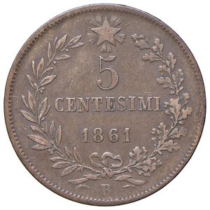 reverse: Vittorio Emanuele II (1861-1878) 5 Centesimi 1861 B - Nomisma 953 CU RR. qBB