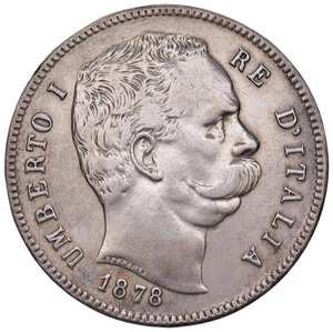 obverse: Umberto I (1878-1900) 5 Lire 1878 - Nomisma 992 AG RR Pesantemente lucidato. BB