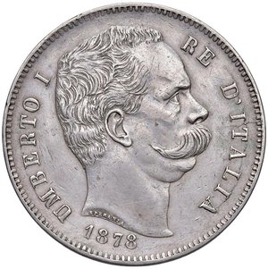 obverse: Umberto I (1878-1900) 5 Lire 1878 - Nomisma 993 AG D/ ritoccato. BB+