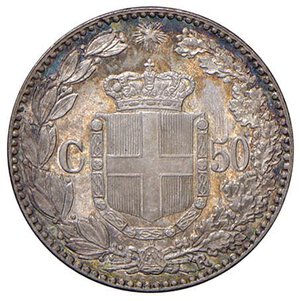 reverse: Umberto I (1878-1900) 50 Centesimi 1889 - Nomisma 1011 AG R Graffietti minimi, fondi speculari. qFDC