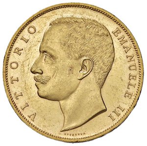 obverse: Vittorio Emanuele III (1900-1946) 100 Lire 1903 - Nomisma 1045 AU RR Colpetto al bordo e segnetti da contatto. SPL/SPL+