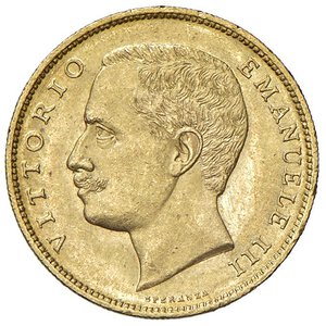 obverse: Vittorio Emanuele III (1900-1946) 20 Lire 1903 - Nomisma 1074 AU RR Minimi segnetti da contatto. qFDC