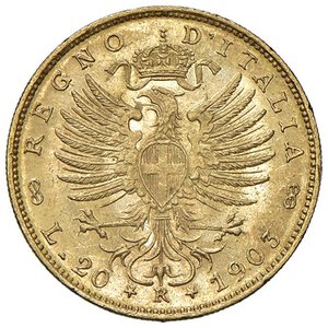 reverse: Vittorio Emanuele III (1900-1946) 20 Lire 1903 - Nomisma 1074 AU RR Minimi segnetti da contatto. qFDC