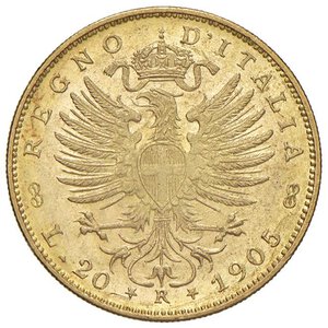 reverse: Vittorio Emanuele III (1900-1946) 20 Lire 1905 - Nomisma 1075 AU R Minimi graffietti nei campi ma bell esemplare. qFDC