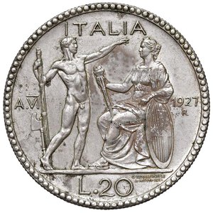 reverse: Vittorio Emanuele III (1900-1946) 20 Lire 1927 A. VI - Nomisma 1084 AG. BB+