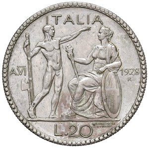 reverse: Vittorio Emanuele III (1900-1946) 20 Lire 1928 - Nomisma 1085 AG Segni da antica pulitura. BB+