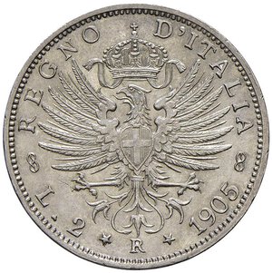 reverse: Vittorio Emanuele III (1900-1946) 2 Lire 1905 - Nomisma 1155 AG Minimo graffietto sul collo al D/. qFDC