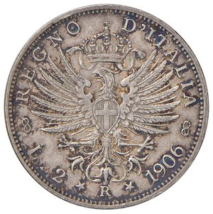 reverse: Vittorio Emanuele III (1900-1946) 2 Lire 1906 - Nomisma 1156 AG. SPL+/qFDC