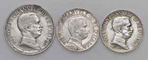 obverse: Vittorio Emanuele III (1900-1946) 2 Lire 1917, Lira 1912 e 1915 - AG Lotto di tre monete come da foto, da esaminare. BB-SPL