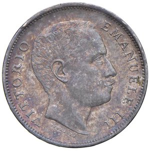 obverse: Vittorio Emanuele III (1900-1946) Lira 1906 - Nomisma 1196 AG Screpolatura al bordo, bella patina. qFDC