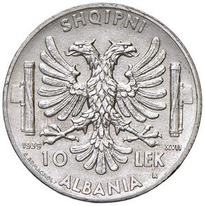 reverse: Vittorio Emanuele III (1900-1946) Albania - 10 Lek 1939 A. XVII - Nomisma 1447 AG Hairlines al D/. SPL+