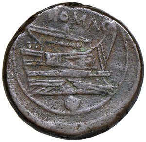 reverse: Roma Oncia (217-215 a.C.) Testa elmata di Roma a s. - R/ Prua di nave a d. - Cr. 38/6 AE (g 11,65) Screpolatura al D/. qBB