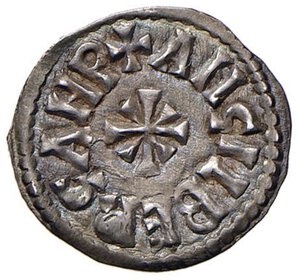 reverse: BENEVENTO Ludovico e Angilberga (870-871) Denaro - MIR 244; MEC 1116 AG (g 1,00) RR Bellissimo esemplare dalla patina iridescente. SPL+