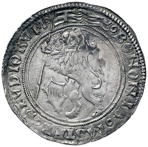 obverse: BOLOGNA Repubblica (sec. XV) Grossone da 4 bolognini - CNI 30/53 AG (g 3,18) Esemplare di ottima qualità per questo tipo di moneta, bella patina. SPL