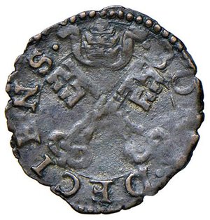 obverse: DESANA Agostino TIzzone (1559-1582) Contraffazione del quattrino di Bologna - MIR 485 MI (g 0,54) R Con cartellino di vecchia raccolta. qBB