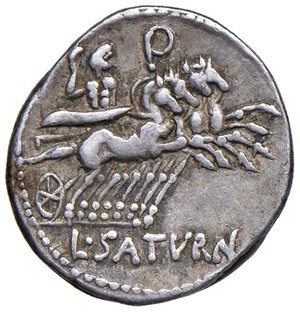 reverse: Appuleia - L. Appuleius Saturninus - Denario (104 a.C.) Testa di Roma a s. -  R/ Saturno su quadriga a d. - B. 1; Cr. 317/3 AG (g 3,91). BB