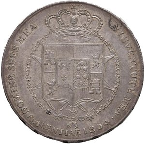 reverse: FIRENZE Carlo I di Borbone (1803-1807) Mezza dena 1804 - MIR 426/2 AG (g 19,76) RR Minimi segnetti al D/. SPL