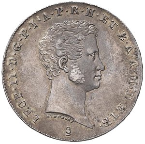 obverse: FIRENZE Leopoldo II (1824-1859) Mezzo francescone 1834 - MIR 451 AG (g 13,65) RRR Minimi graffietti sulla guancia al D/ e macchia al R/. qSPL/SPL