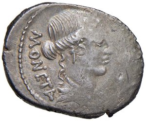 obverse: Carisia - T. Carisius - Denario (46 a.C.) Testa di Giunone Moneta a d. -  R/ Strumenti per battere moneta in corona d’alloro - Cr. 464/2 AG (g 3,92) Schiacciature e debolezze di conio, bella patina iridescente di vecchia raccolta. SPL