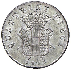 reverse: FIRENZE Leopoldo II (1824-1859) 10 Quattrini 1858 - MIR 461 MI (g 1,87) R Con cartellino da vecchia raccolta. SPL-qFDC