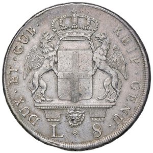 obverse: GENOVA Dogi biennali (1637-1797) 8 Lire 1793 - MIR 309/1 AG (g 33,28). qBB/BB