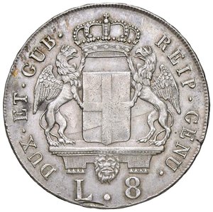 obverse: GENOVA Dogi biennali (1528-1797) 8 Lire 1796 stella dopo la data - MIR 309/5 AG (g 32,93). BB-SPL