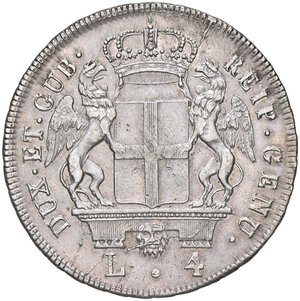 obverse: GENOVA Dogi biennali (1528-1797) 4 Lire 1796 stella dopo la data - MIR 313/4 AG (g 16,43). BB/BB+