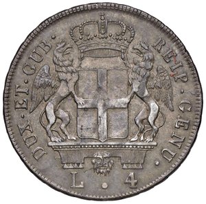 obverse: GENOVA Dogi Biennali (1528-1797) 4 Lire 1795 stella dopo la data - MIR 313/2 AG (g 16,64). qBB