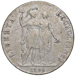 reverse: GENOVA Repubblica Ligure (1798-1805) 8 Lire 1798 A. I - MIR 379/1 AG (g 29,76) Peso calante, traccia da montatura. Da studiare. qBB